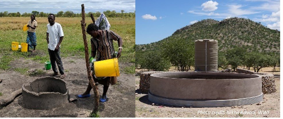 Construction of wells and water tanks help communities maintain water supplies in times of drought, Kenya. Photo credit: Nikhil Advani, WWF