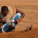 Kareni Lematile fetches water along the drying Ewaso Nyiro river at Archers Post as drought ravages northern Kenya. [Peter Muiruri, Standard]